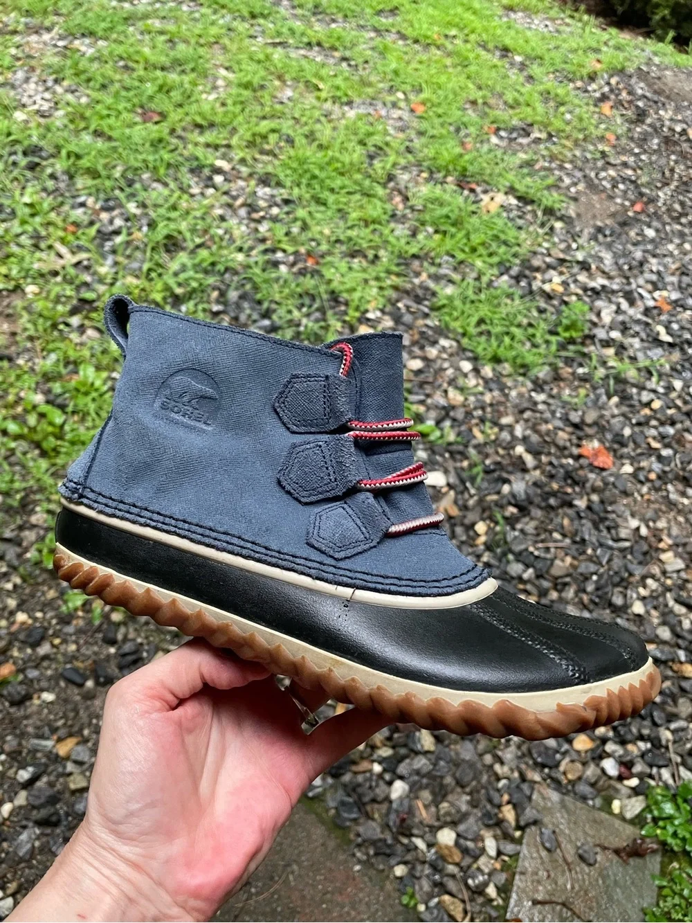 Sorel Out N About Waterproof Blue Duck Ankle Rain Boots 8.5